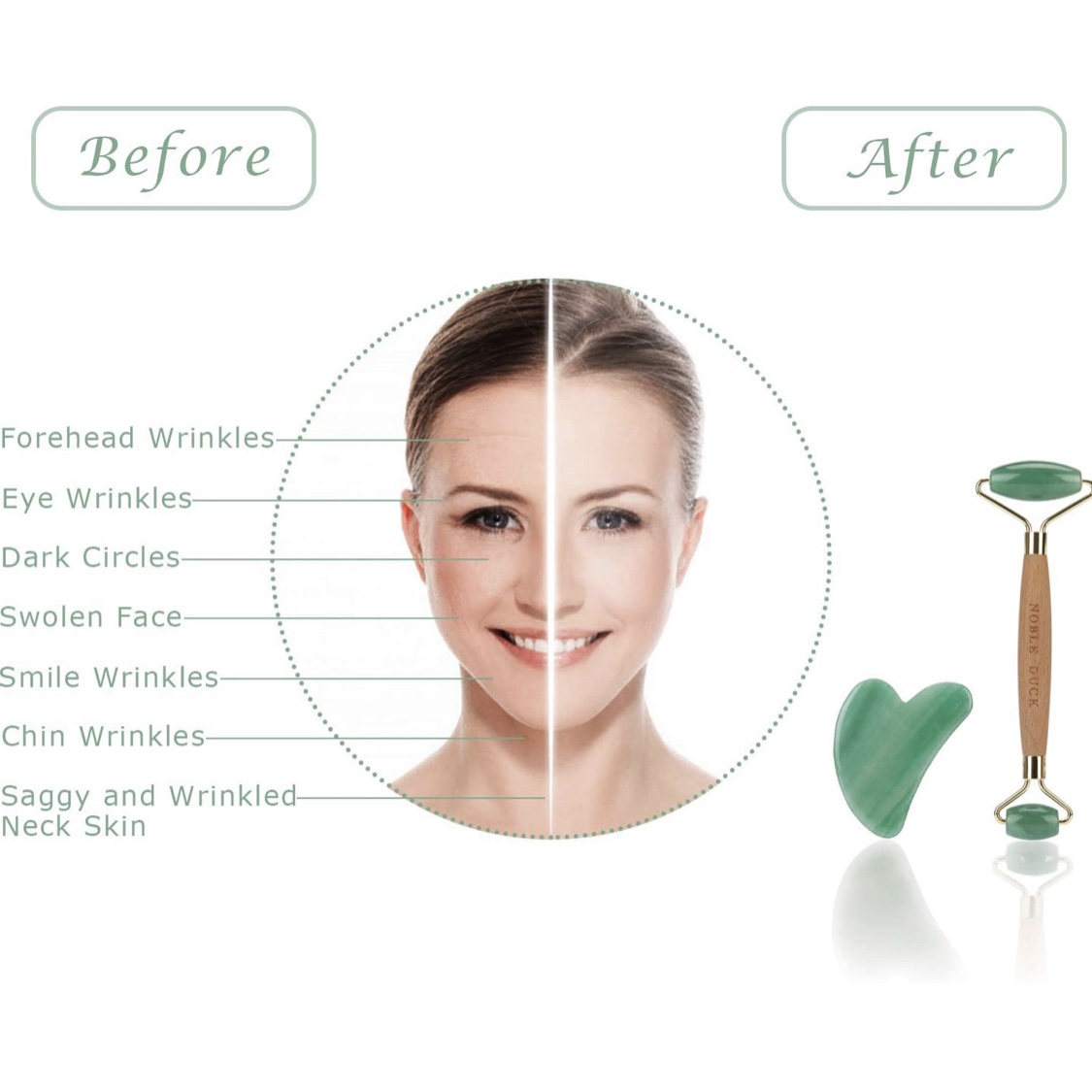 Masážní váleček NOBLE DUCK Roller a Gua sha kámen - nefrit