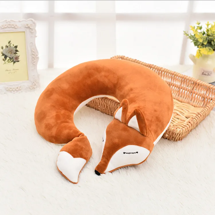 Dětský cestovní polštář Fox s maskou na spaní hnědá