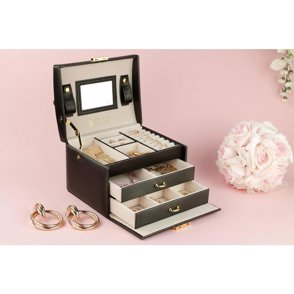 Šperkovnice kufřík se šuplíky černá