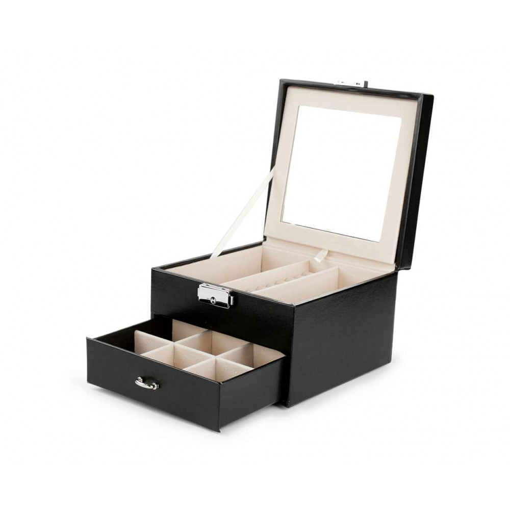 Šperkovnice kufřík se zrcadlem černá