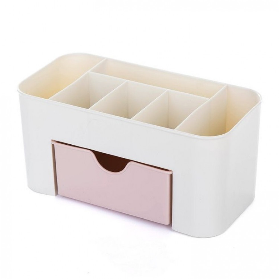 Organizér na kosmetiku se zásuvkami bílo-růžový