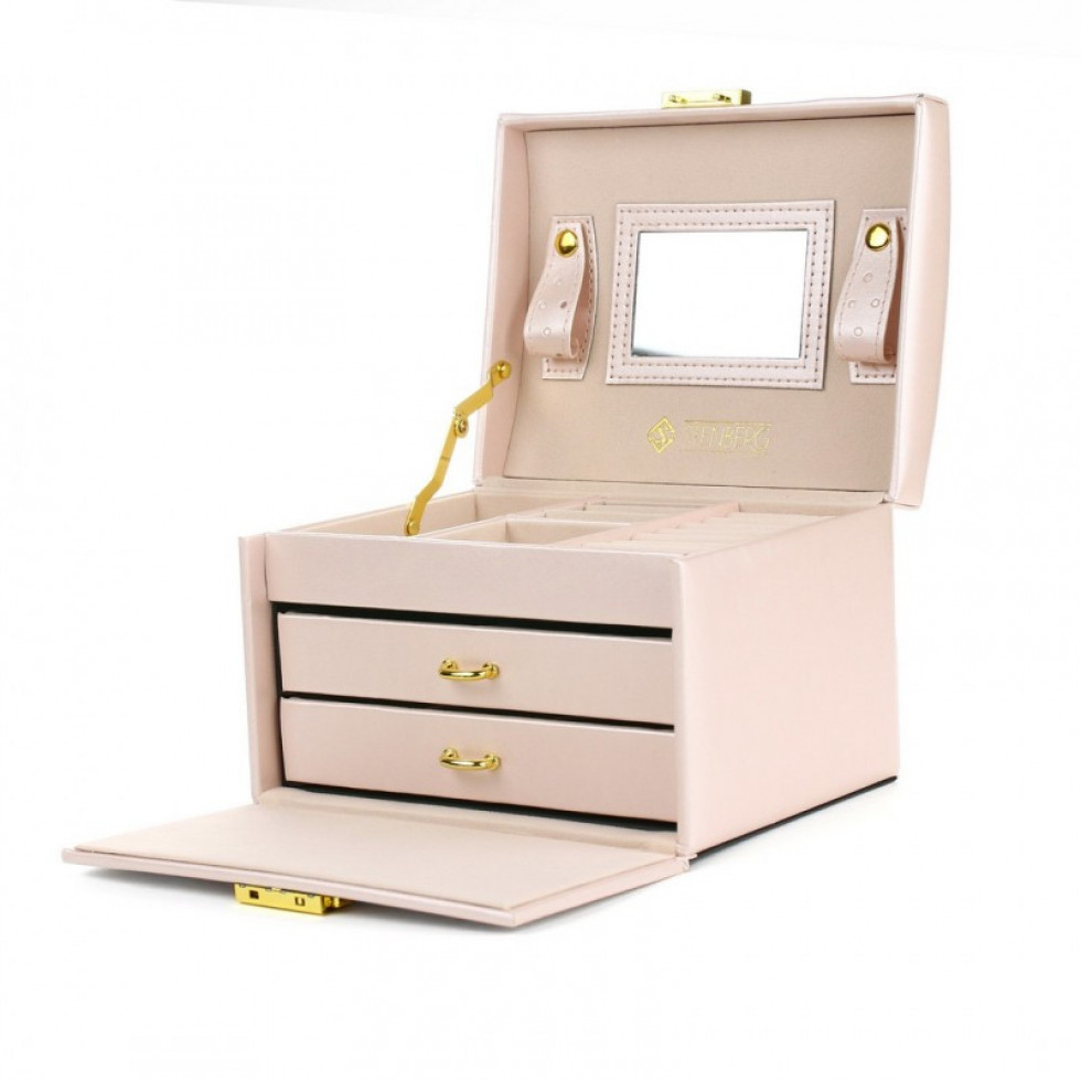 Šperkovnice kufřík se šuplíky pudrová