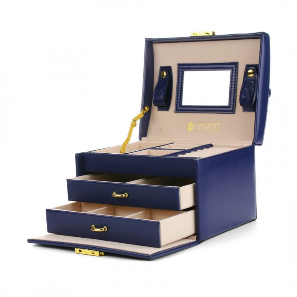 Šperkovnice kufřík se šuplíky tmavě modrá