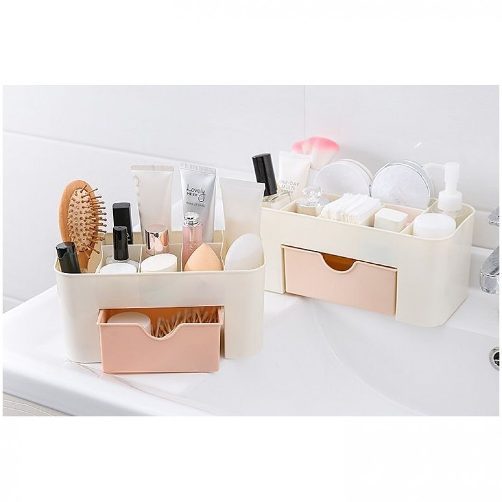 Organizér na kosmetiku se zásuvkami bílo-růžový