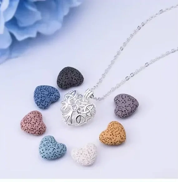 Aroma difúzní náhrdelník Srdce se zirkonem lávové kameny