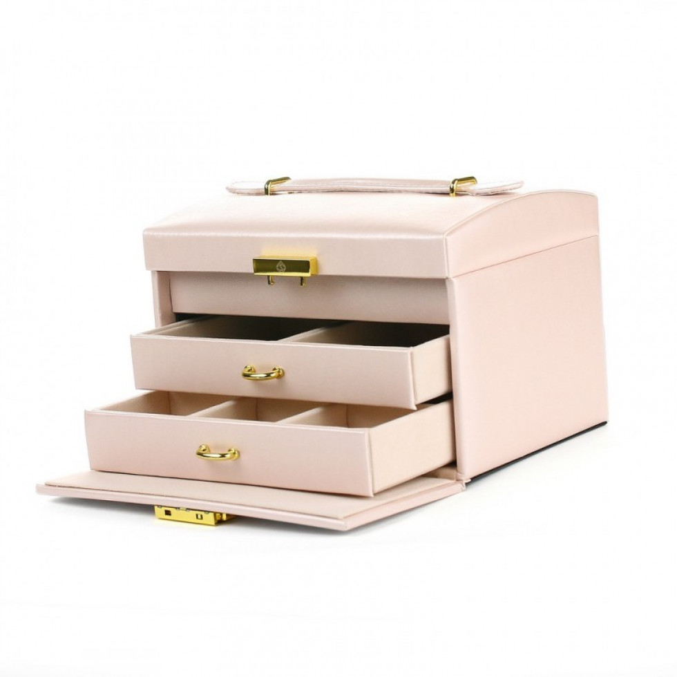 Šperkovnice kufřík se šuplíky pudrová