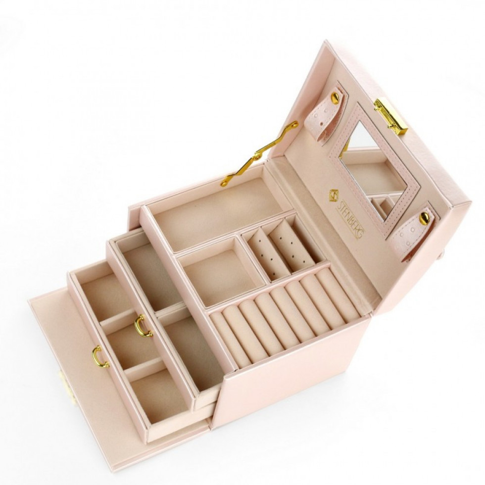 Šperkovnice kufřík se šuplíky pudrová