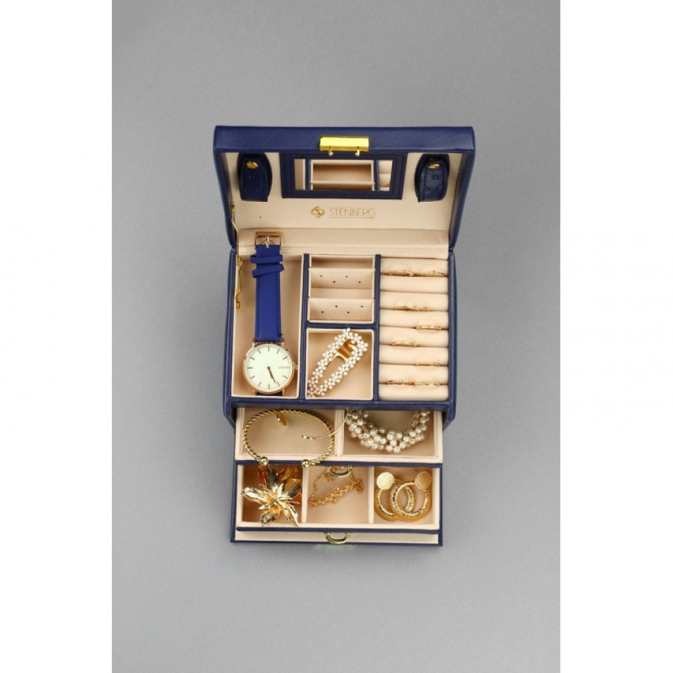 Šperkovnice kufřík se šuplíky tmavě modrá